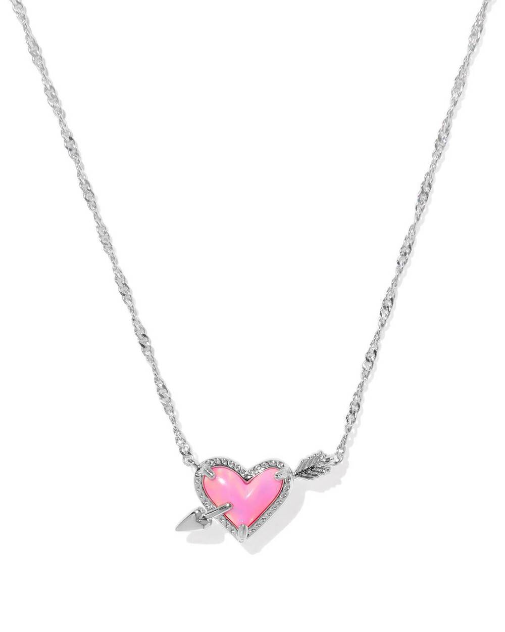 NEW KENDRA SCOTT women's ari heart arrow pendant necklace in silver pink opalsce